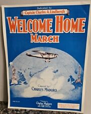 ORIGINAL 1927 Charles Lindbergh Sheet Music Poster - Welcome Home March 9x11