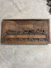 hand carved embossed wood lords supper beauitful wood RARE  picture