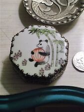Vintage Porcelain Panda Jewelry Box  AND Pewter Dish From Iceland  picture