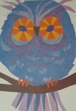 UNUSED vintage Birthday card, unique purple owl, Francesca 6 1/4