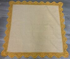 Vintage Small Tablecloth, Gold & White Check, Linen,Crocheted Lace Edges picture