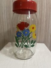 Vintage Carlton Glass Jar Cannister 2L Garden Flowers 1982 Red Lid picture