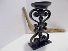 Unique Gothic Heavy Metal Wrought Iron Black Candle Holder Handmade Welded 8 1/4 picture