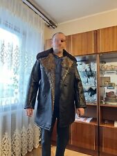 Winter Leather Tulup Original Sheepskin SIZE54 Black Soviet Army Officer Bekesha picture