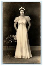 c1910's Beautiful Woman Dress Curly Hair Studio Portrait RPPC Photo Postcard picture