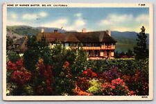 Famous Movie Star CA Mansion~Warner Baxter Bel-Air~PM 1940 Linen Postcard picture