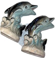 DOLPHINS Salt Pepper Shakers Anthropomorphic Hand Painted Ceramic Japan Vintage picture