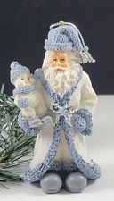 Vintage Christmas Ornament Snow Buddies Santa Snowman Blue Ceramic ADORABLE picture