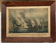 Antique CURRIER & IVES Civil War 'Brilliant NAVY Victory on Mississippi' Print picture