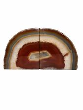 Amazing RARE Banded Brown Agate Geode Natural Gem Stone Bookends  6”x 4” picture