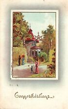 Vintage Postcard 1910's Congratulations Landscape Castle Street View Greetings picture