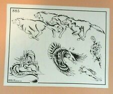 Vintage 1987 RARE Spaulding & Rogers Tattoo Flash Sheet #885 Wolf Pack Dragon picture