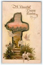 c1905 A Peaceful Happy Easter Cross Bird Unposted Easter Tuck Art Postcard picture