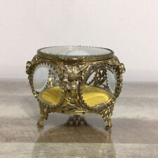 Antique Ormolu Beveled 5-Sided Glass Jewelry Box Casket Floral Trinket Vanity picture