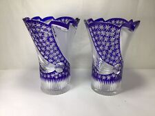 DD98 Vintage Antique Early/Mid Century Rare Blue Hand Cut Artistic Crystal Vase picture