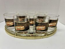 VTG MCM San Francisco Trolley Cable Car Old Fashioned 7 Whiskey Glasses W Tray. picture