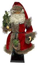 Old World Santa Claus Christmas Decor Figure Red Velvet Coat Fur Woodland 18” picture