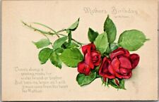 c1907 Mother's Birthday Postcard, roses, flowers, embossed, antique, sweet poem picture