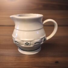 Longaberger Pottery Woven Traditions Ivory & Green Pitcher Jug 1 QT 5.75”H picture