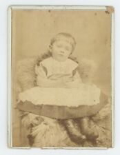 Antique Circa 1880s Trimmed Cabinet Card Adorable Little Girl Sitting London UK picture