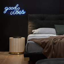 Good Vibes Neon Bedroom Wall USB Powered Light, Ice Blue Color 16.1