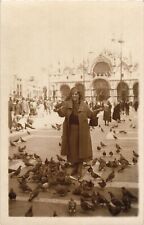 Kodak RPPC Postcard St Peters Rome Italy Woman Surrounded By Pigeons picture