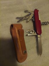 Victorinox Swiss Army Explorer 91mm Folding Pocket Knife Multi Tool Red Leather  picture