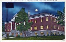 Night Time Scene Of Greenville County Court House SC Linen Vintage Postcard picture