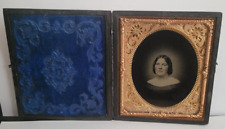1850'S 6TH RUBY AMBROTYPE DAGUERREOTYPE CASE...PRETTY LADY UNUSUAL BACKGROUND picture