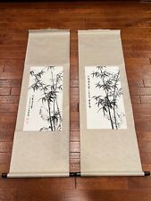 Pair of Vintage Chinese Watercolor Painting Scrolls Bamboo picture