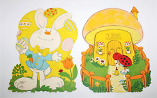 2 VTG Barnaby Bunny & Ladybug Mushroom House Hallmark Die Cut Out Easter Spring picture