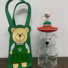 Starbucks Latin American Glass Bear Bottle Tumbler Cat Love Bear Straw Cup Gift picture