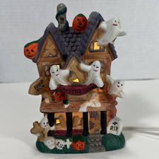 Vintage 90s Spooky Hollow Halloween Lighted Porcelain Haunted Ghost House picture