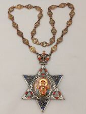 Imperial Russ Silver Faberge Orthodox Episcopal Necklace MOP Icon Panagia picture