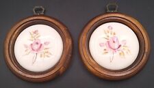 Pair Of MCM Lasting Products Inc Round Hand Painted Ceramic Pink Rose Wall Art  picture