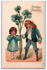 c1910's Birthday Greetings Father Flowers Present Embossed Antique Postcard picture