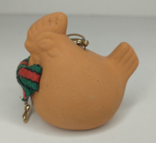 Vintage 1983 Terracotta Chicken Christmas Ornament Red Green Ribbon 2 inches picture