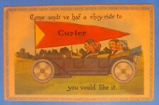 Cuyler New York NY Greetings ~ People in Car ~ Pennant DB Postcard picture