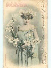 foreign 1904 Art Nouveau PRETTY FRENCH GIRL WEARING A CROWN LIKE A QUEEN AC3347 picture