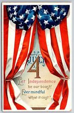 Ellen H Clapsaddle Patriotic~July 4 Between Flag Curtains & Bunting~Gold~c1910 picture