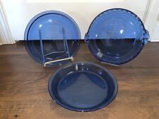 3 Vintage Colbalt Blue Pyrex Pie Dishes (1) Crimped Deep #229 (2) 209 picture