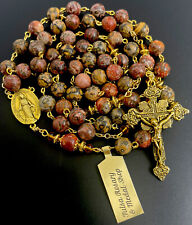 Semi Precious Leopard Skin Jasper Stone 25” Rosary Gold Tone Crucifix With Tag picture