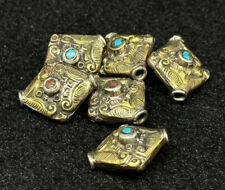 Tibeten Vinatge Old Antique Style 6 Spacer Beads Real Brass Turquoise Coral picture