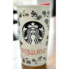 Starbucks Portland Oregon Bicycle Mermaid Logo Ceramic Tumbler Travel Mug 12 oz picture