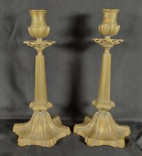2 Antique Late 19th - Early 20th Century Brass Gothic Style Candle Holders picture