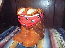 *NEW Celebrity Owned Cowboy Boots & Scarf Cookie Jar Ceramic Earthenware Holiday picture