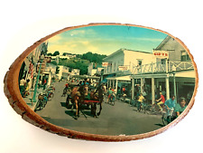 Vintage Mackinac Island Mich Summer Scene Hanging Wood Wall Plaque Slice w/ Bark picture