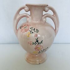 VTG Ceramic Pottery Vase Floral Double Handled Glazed Pink picture