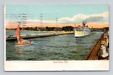 Postcard Ship Arriving at Port South Haven Michigan, Antique K20 picture