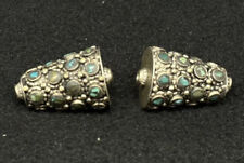 Tibeten Vinatge Old Antique Style 2 Spacer Beads Real Brass Turquoise picture